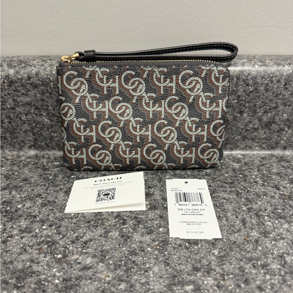 NWT Coach Women Corner Zip Wristlet COACH Monogram Black/Multi Color CF548 IMBLK